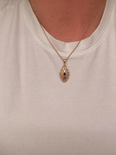 Load image into Gallery viewer, Vintage Midcentury 14K Yellow Gold Sapphire &amp; Diamond Navette Style Necklace
