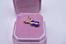 Load image into Gallery viewer, Vintage 18K Yellow Gold Blue Enamel Fabor Italian Violin Charm or Pendant
