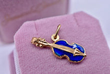 Load image into Gallery viewer, Vintage 18K Yellow Gold Blue Enamel Fabor Italian Violin Charm or Pendant
