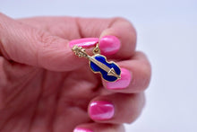 Load image into Gallery viewer, Vintage 18K Yellow Gold Blue Enamel Fabor Italian Violin Charm or Pendant
