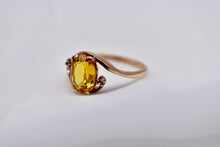Load image into Gallery viewer, Vintage 10K Yellow Gold Vintage Lab Grown Yellow Sapphire &amp; Diamond Accented Bypass Style Ring
