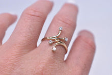 Load image into Gallery viewer, Vintage 14K Yellow Gold Unique Bypass Four Stone Diamond Ring
