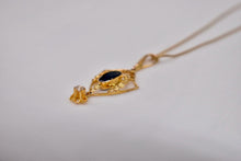Load image into Gallery viewer, 10K Yellow Gold Victorian Sapphire &amp; Old Mine Cut Lavalier Necklace
