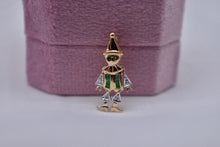 Load image into Gallery viewer, Authentic 14K Yellow Gold Animated Moveable Emerald &amp; Diamond Clown Jester Pendant/Charm
