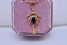 Load image into Gallery viewer, 10K Yellow Gold Victorian Sapphire &amp; Old Mine Cut Lavalier Necklace
