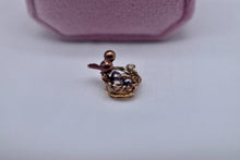 Load image into Gallery viewer, 18K Yellow Gold Vintage Handmade Wire Bird Nest Charm With Bird &amp; Eggs
