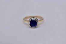 Load image into Gallery viewer, 18K Yellow &amp; White Gold Pre Loved Vintage Unique A. Jaffe Sapphire Bezel Hidden Halo ring
