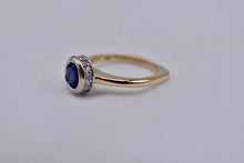 Load image into Gallery viewer, 18K Yellow &amp; White Gold Pre Loved Vintage Unique A. Jaffe Sapphire Bezel Hidden Halo ring
