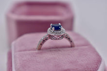 Load image into Gallery viewer, Vintage 10K White Gold Halo Sapphire and Diamond Ring
