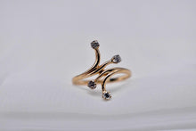 Load image into Gallery viewer, Vintage 14K Yellow Gold Unique Bypass Four Stone Diamond Ring
