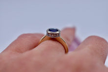 Load image into Gallery viewer, 18K Yellow &amp; White Gold Pre Loved Vintage Unique A. Jaffe Sapphire Bezel Hidden Halo ring
