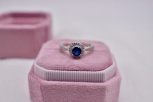 Load image into Gallery viewer, Vintage 10K White Gold Halo Sapphire and Diamond Ring
