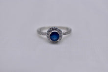 Load image into Gallery viewer, Vintage 10K White Gold Halo Sapphire and Diamond Ring
