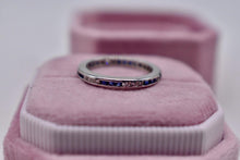Load image into Gallery viewer, Vintage Art Deco Platinum Square Cut Channel Set Sapphire &amp; Diamond Eternity Band
