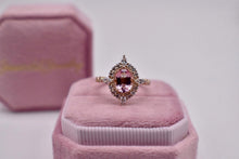 Load image into Gallery viewer, 14K Yellow Gold Custom Made Oval Morganite and Diamond Halo Ring
