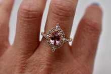 Load image into Gallery viewer, 14K Yellow Gold Custom Made Oval Morganite and Diamond Halo Ring
