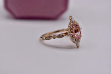 Load image into Gallery viewer, 14K Yellow Gold Custom Made Oval Morganite and Diamond Halo Ring
