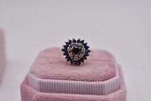 Load image into Gallery viewer, 14K Yellow gold Vintage Fancy Cut Statement Sapphire and Diamond Double Halo Heart Ring
