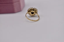 Load image into Gallery viewer, 14K Yellow gold Vintage Fancy Cut Statement Sapphire and Diamond Double Halo Heart Ring
