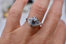 Load image into Gallery viewer, Vintage 18K White Gold Art Deco Old European Cut Accented Diamond Engagement Ring
