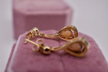 Load image into Gallery viewer, Vintage 14K Yellow Gold Dangle Pear Shape Natural Opal &amp; Diamond Earrings
