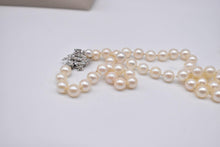 Load image into Gallery viewer, Vintage 14K White Gold Art Deco Rare 0.40cts Diamond Clasp 33.5 Inch High Quality Shell Pearls 8mm White Pearl Necklace Strand
