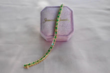 Load image into Gallery viewer, 14K Yellow Gold Vintage 3.60cts Bezel Set Natural Emerald and Natural Diamond Tennis Bracelet
