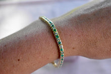 Load image into Gallery viewer, 14K Yellow Gold Vintage 3.60cts Bezel Set Natural Emerald and Natural Diamond Tennis Bracelet
