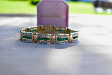 Load image into Gallery viewer, 14K Yellow Gold Vintage 5.76cts Three Row Natural Emerald and Natural Diamond Tennis Bracelet

