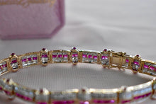 Load image into Gallery viewer, 14K Yellow Gold Vintage 7.80cts Three Row Natural Ruby and Natural Diamond Tennis Bracelet
