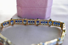 Load image into Gallery viewer, 14K Yellow Gold Vintage 8.04cts Three Row Natural Sapphire and Natural Diamond Tennis Bracelet
