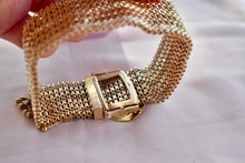 Load image into Gallery viewer, Victorian 14K Yellow Gold Enamel &amp; Seed Pearl Tassel Buckle Bracelet
