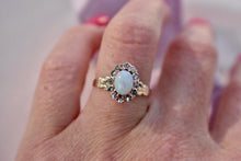 Load image into Gallery viewer, Victorian 14K Rose Gold Oval Opal &amp; Old Rose Cut Diamond Halo Ring

