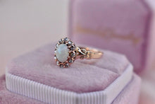 Load image into Gallery viewer, Victorian 14K Rose Gold Oval Opal &amp; Old Rose Cut Diamond Halo Ring
