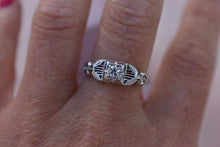 Load image into Gallery viewer, Vintage 18K White Gold Art Deco Filigree Square Shape Old European Cut Diamond Ring
