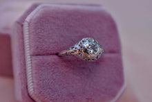Load image into Gallery viewer, Vintage 18K White Gold Art Deco Octagonal Diamond Filagree Engagement Ring
