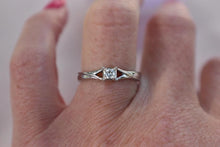 Load image into Gallery viewer, Vintage 14K White Gold Solitaire 0.09cts Illusion Diamond Engagement Ring
