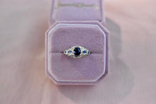 Load image into Gallery viewer, 18K White Gold Vintage Art Deco Unique Shape Sapphire Accented Old Cut Natural Sapphire Engagement Ring
