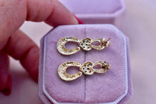 Load image into Gallery viewer, 10K Yellow &amp; White Gold Vintage Infinity Heart Dangle Diamond Earrings
