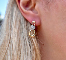 Load image into Gallery viewer, 10K Yellow &amp; White Gold Vintage Infinity Heart Dangle Diamond Earrings
