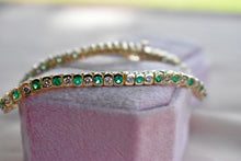 Load image into Gallery viewer, 14K Yellow Gold Vintage 3.60cts Bezel Set Natural Emerald and Natural Diamond Tennis Bracelet
