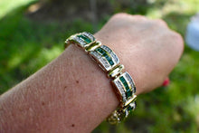 Load image into Gallery viewer, 14K Yellow Gold Vintage 5.76cts Three Row Natural Emerald and Natural Diamond Tennis Bracelet
