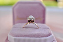 Load image into Gallery viewer, Victorian 14K Rose Gold Oval Opal &amp; Old Rose Cut Diamond Halo Ring
