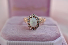 Load image into Gallery viewer, Victorian 14K Rose Gold Oval Opal &amp; Old Rose Cut Diamond Halo Ring
