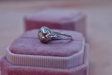 Load image into Gallery viewer, Vintage 18K White Gold Art Deco Octagonal Diamond Filagree Engagement Ring
