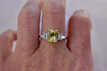 Load image into Gallery viewer, Vintage 14K White Gold GGTL No Heat Natural Yellow Sapphire and Diamond Ring
