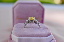 Load image into Gallery viewer, Vintage 14K White Gold GGTL No Heat Natural Yellow Sapphire and Diamond Ring
