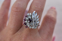 Load image into Gallery viewer, 14K White Gold Vintage Natural Ruby &amp; Diamond Cocktail Statement Ring
