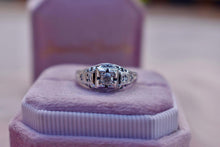 Load image into Gallery viewer, Vintage 18K White Gold Art Deco Filigree Square Shape Old European Cut Natural Diamond Ring
