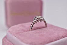 Load image into Gallery viewer, Vintage 18K White Gold Art Deco Square Shape Dainty Diamond Filagree Ring
